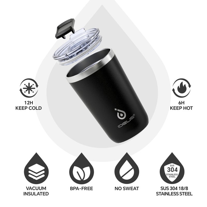 Ideus 20 oz Tumbler, Travel Coffee Mug with Splash Proof Sliding Lid, Double Wall Stainless Steel Vacuum Insulated Coffee Mug for Home and Office, Keep Beverages Hot or Cold, Black - Image 2